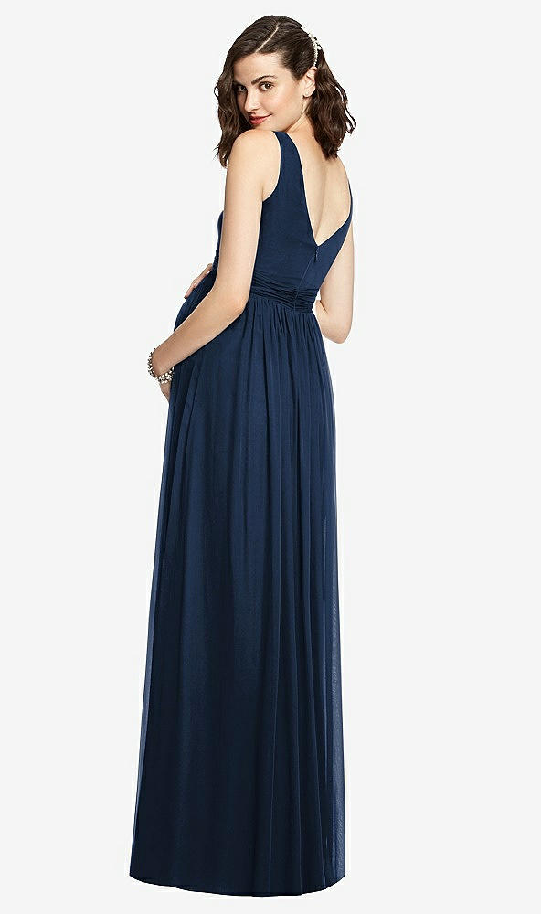 Back View - Midnight Navy Sleeveless Notch Maternity Dress