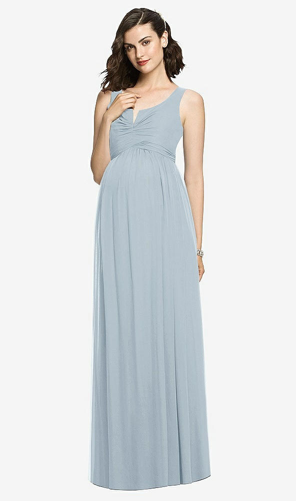 Front View - Mist Sleeveless Notch Maternity Dress