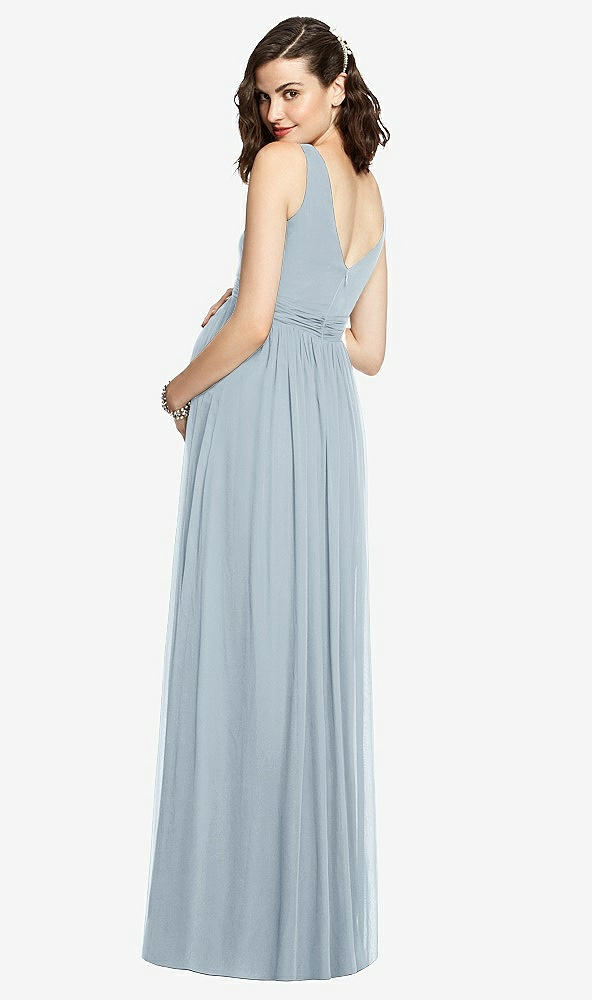 Back View - Mist Sleeveless Notch Maternity Dress