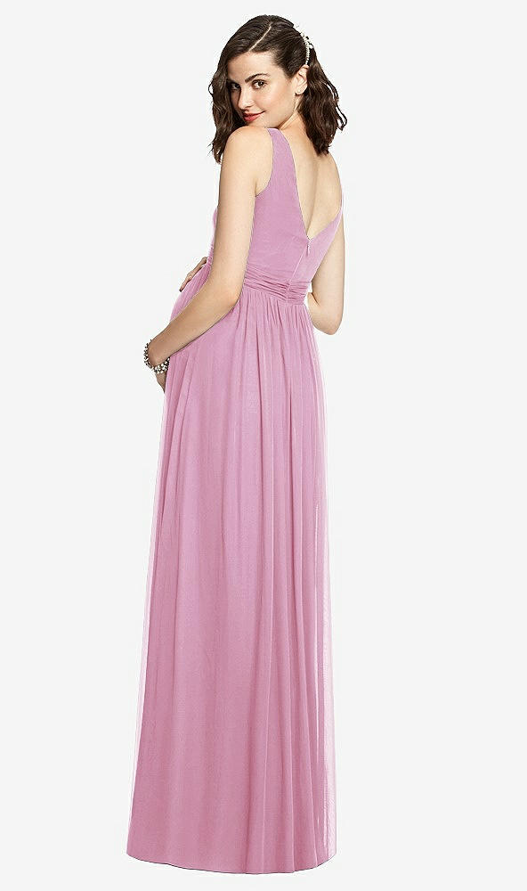 Back View - Powder Pink Sleeveless Notch Maternity Dress