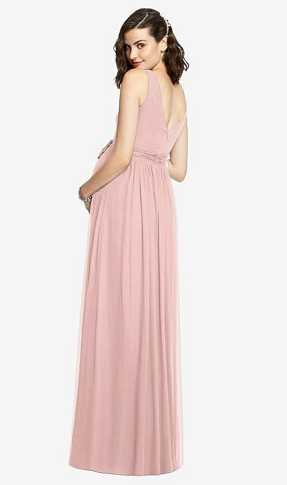 Back View - Rose - PANTONE Rose Quartz Sleeveless Notch Maternity Dress