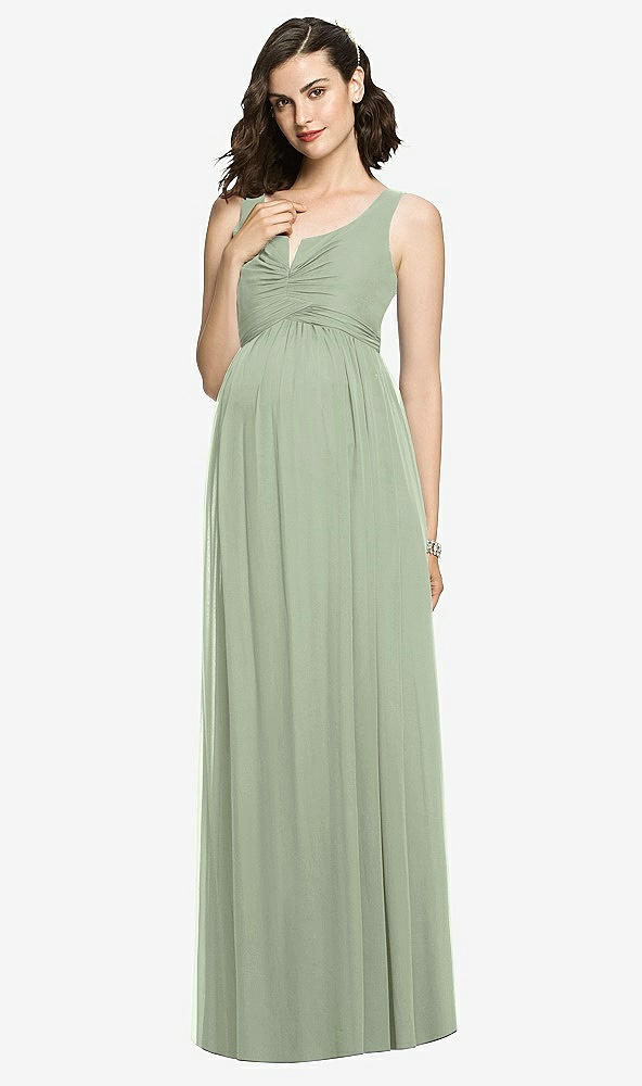 Front View - Sage Sleeveless Notch Maternity Dress