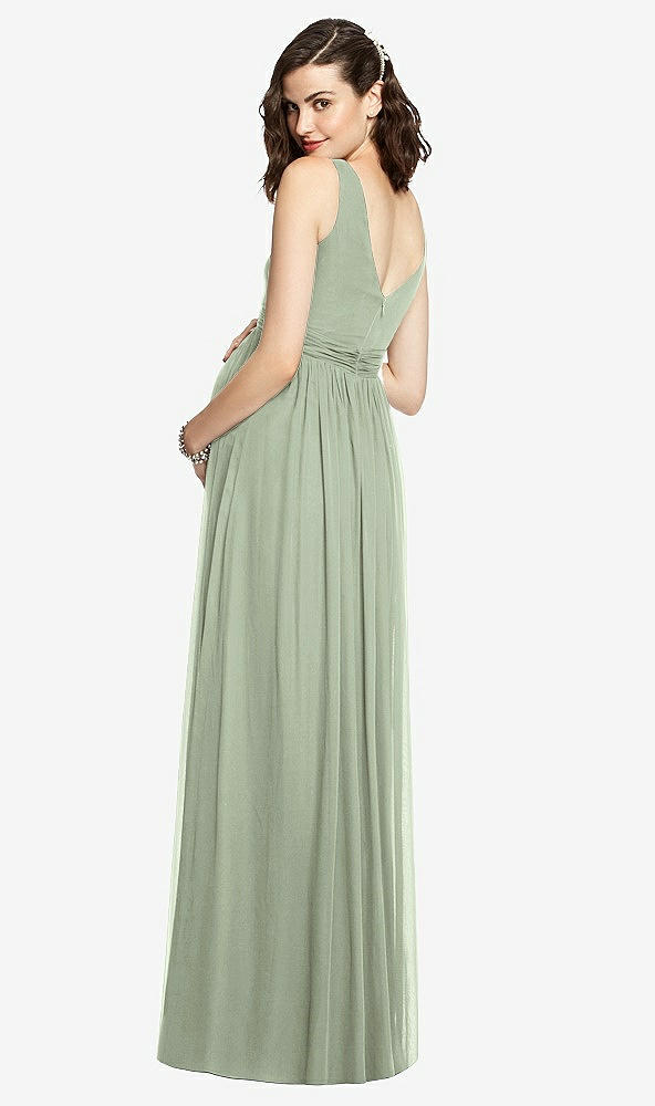 Back View - Sage Sleeveless Notch Maternity Dress