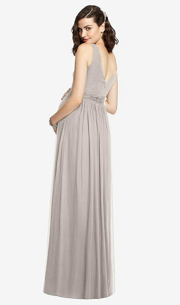 Back View - Taupe Sleeveless Notch Maternity Dress