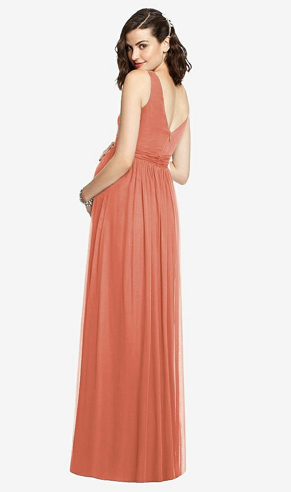 Back View - Terracotta Copper Sleeveless Notch Maternity Dress