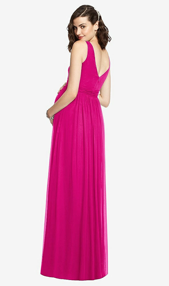 Back View - Think Pink Sleeveless Notch Maternity Dress