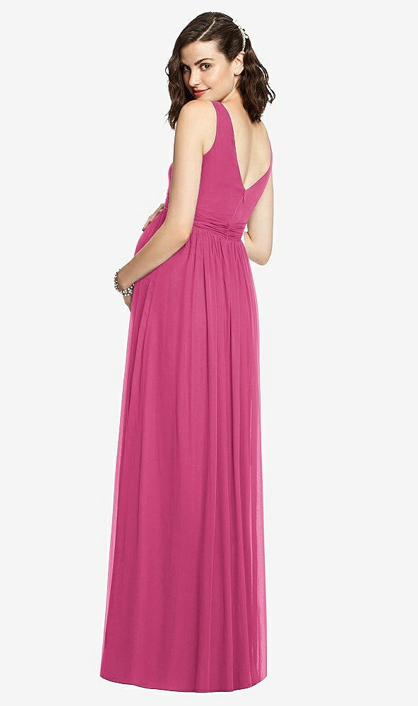 Back View - Tea Rose Sleeveless Notch Maternity Dress