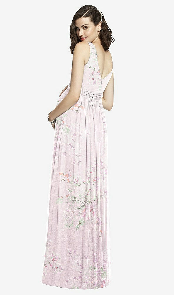 Back View - Watercolor Print Sleeveless Notch Maternity Dress