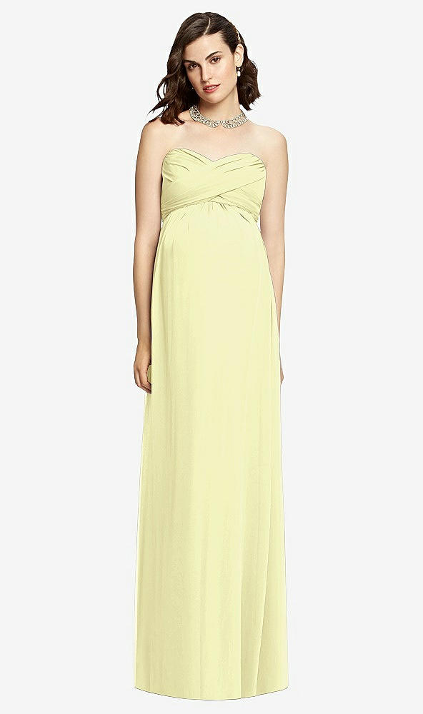 Front View - Butter Yellow Draped Bodice Strapless Maternity Dress