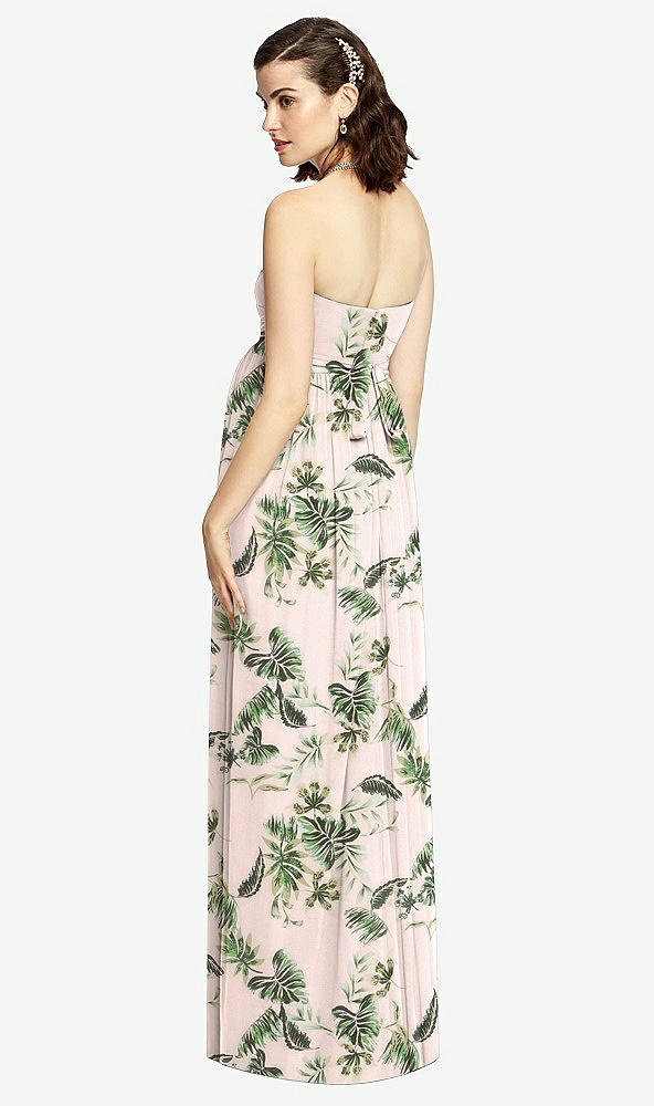 Back View - Palm Beach Print Draped Bodice Strapless Maternity Dress