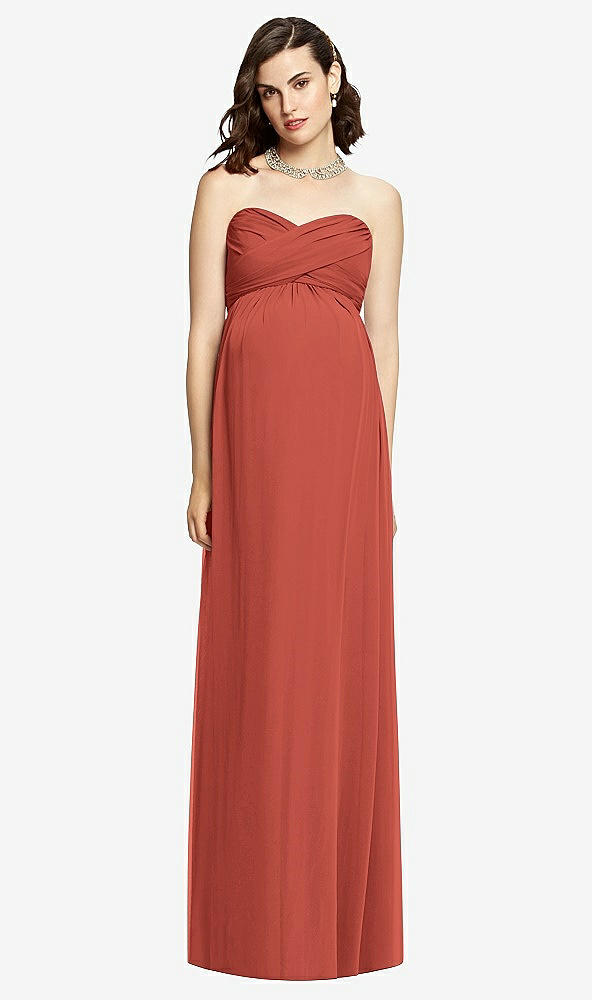 Front View - Amber Sunset Draped Bodice Strapless Maternity Dress