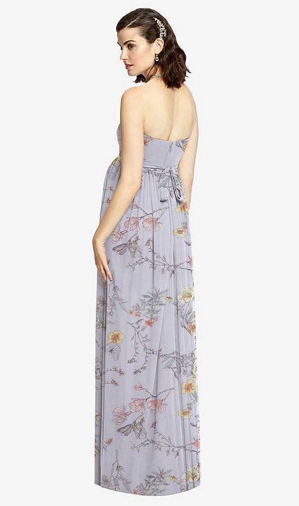 Back View - Butterfly Botanica Silver Dove Draped Bodice Strapless Maternity Dress