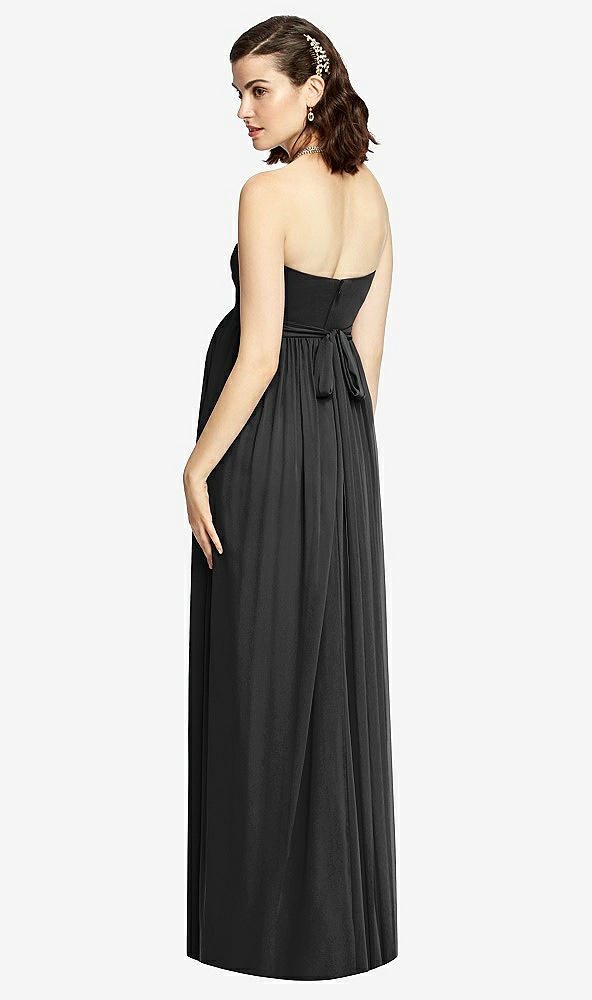 Back View - Black Draped Bodice Strapless Maternity Dress