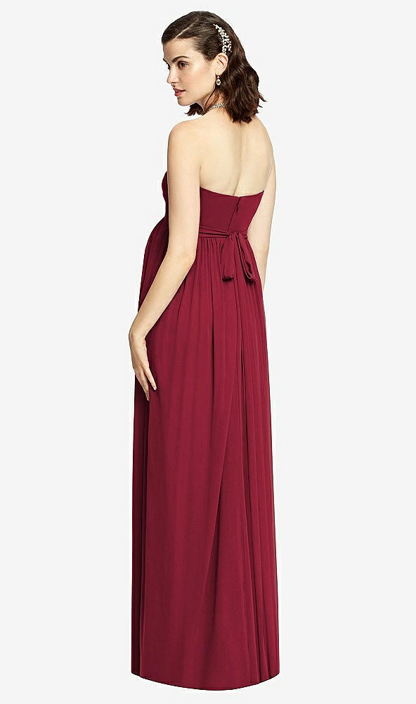 Back View - Burgundy Draped Bodice Strapless Maternity Dress