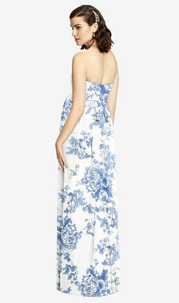 Back View - Cottage Rose Dusk Blue Draped Bodice Strapless Maternity Dress