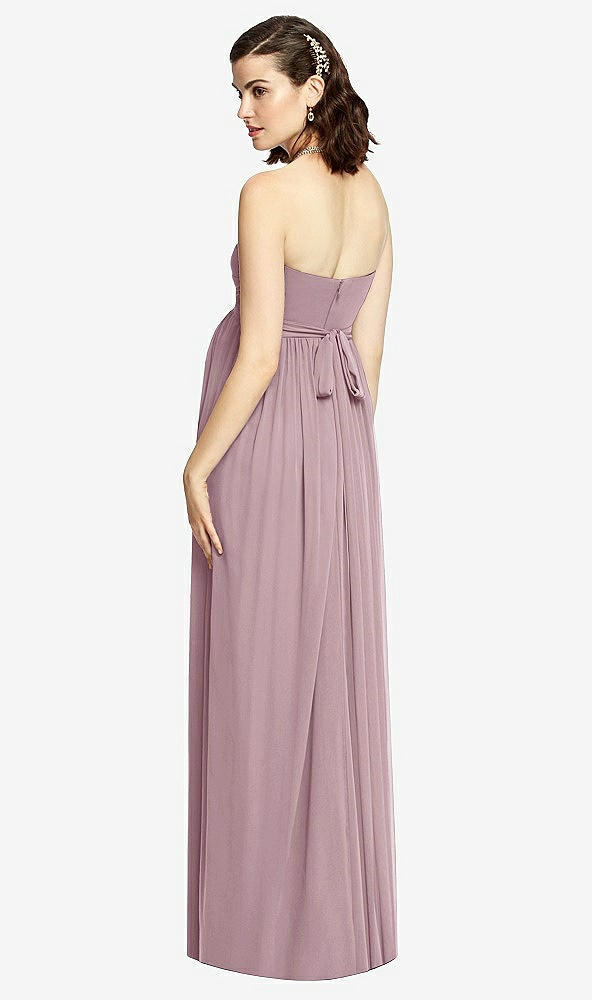 Back View - Dusty Rose Draped Bodice Strapless Maternity Dress