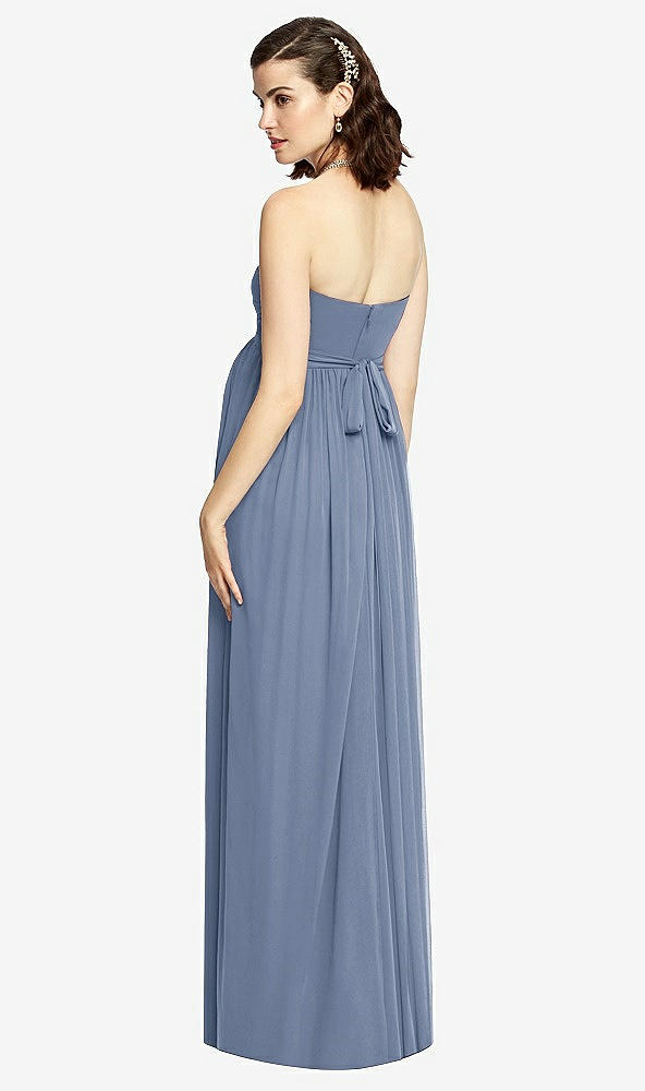 Back View - Larkspur Blue Draped Bodice Strapless Maternity Dress