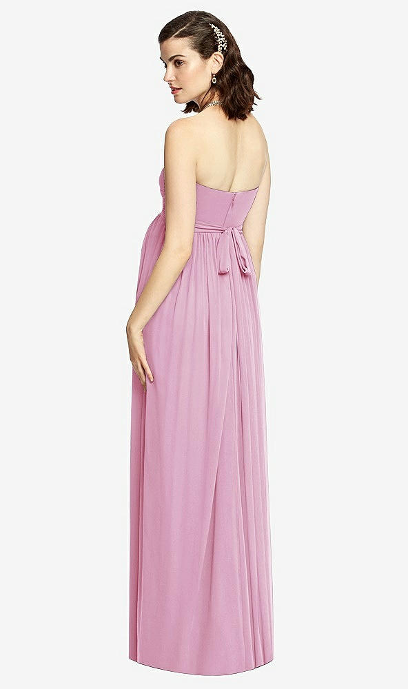 Back View - Powder Pink Draped Bodice Strapless Maternity Dress