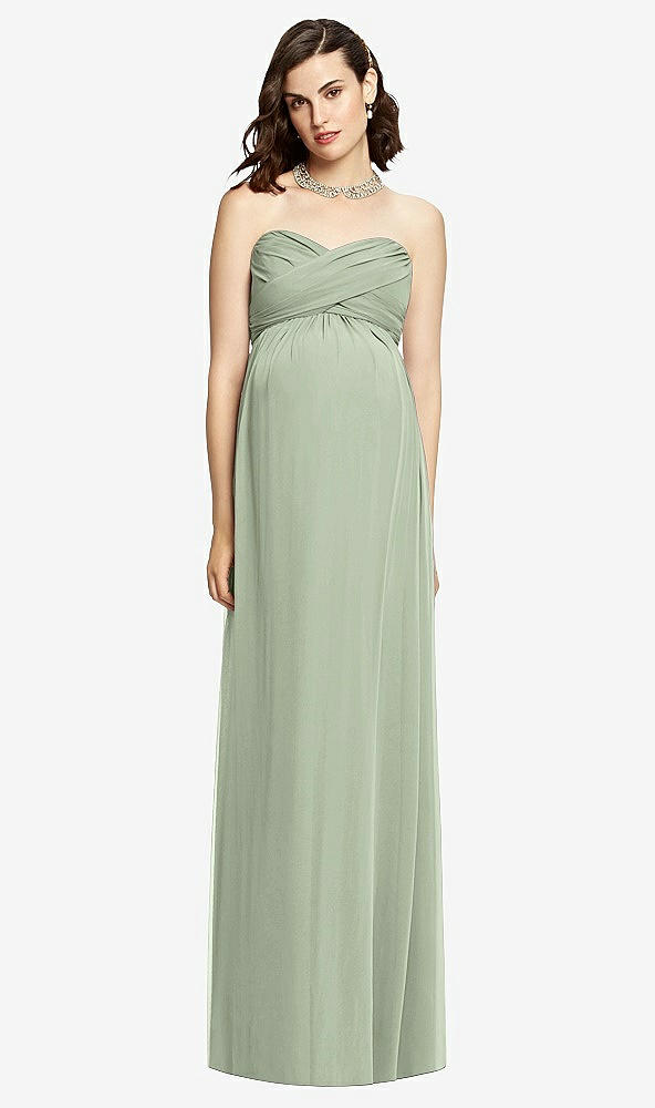 Front View - Sage Draped Bodice Strapless Maternity Dress