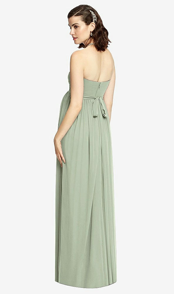 Back View - Sage Draped Bodice Strapless Maternity Dress