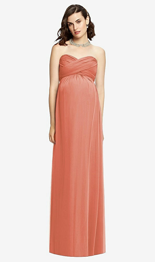 Front View - Terracotta Copper Draped Bodice Strapless Maternity Dress