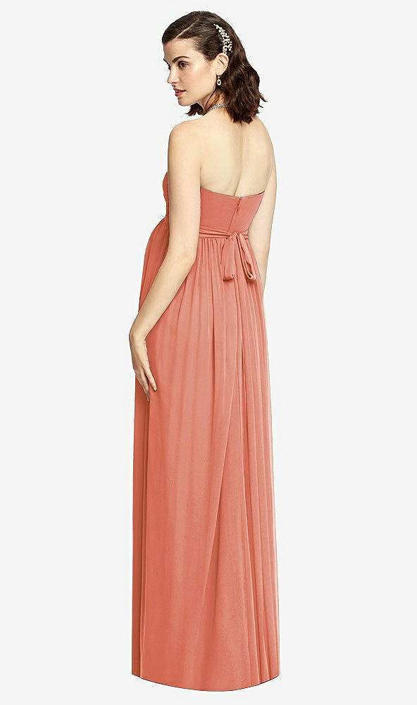 Back View - Terracotta Copper Draped Bodice Strapless Maternity Dress