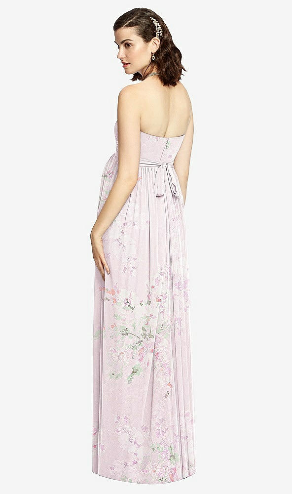 Back View - Watercolor Print Draped Bodice Strapless Maternity Dress