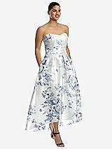 Alt View 1 Thumbnail - Cottage Rose Larkspur Strapless Floral Satin High Low Dress with Pockets