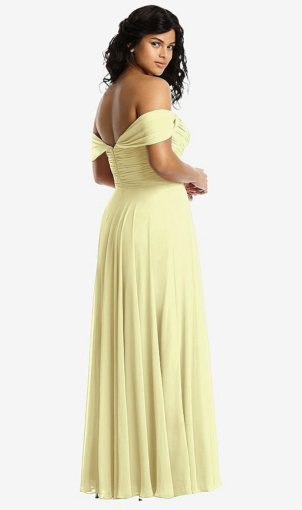 Back View - Butter Yellow Off-the-Shoulder Draped Chiffon Maxi Dress