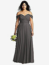 Front View Thumbnail - Caviar Gray Off-the-Shoulder Draped Chiffon Maxi Dress