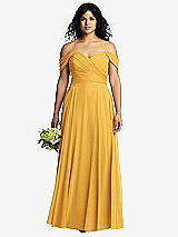 Front View Thumbnail - NYC Yellow Off-the-Shoulder Draped Chiffon Maxi Dress