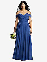 Front View Thumbnail - Classic Blue Off-the-Shoulder Draped Chiffon Maxi Dress