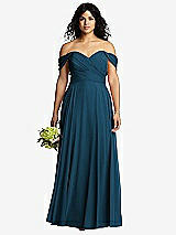 Front View Thumbnail - Atlantic Blue Off-the-Shoulder Draped Chiffon Maxi Dress