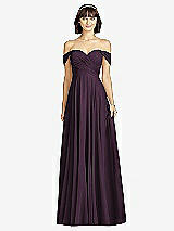 Alt View 1 Thumbnail - Aubergine Off-the-Shoulder Draped Chiffon Maxi Dress