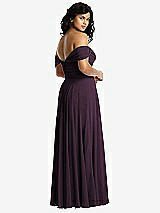 Rear View Thumbnail - Aubergine Off-the-Shoulder Draped Chiffon Maxi Dress