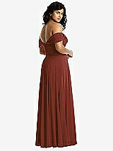 Rear View Thumbnail - Auburn Moon Off-the-Shoulder Draped Chiffon Maxi Dress