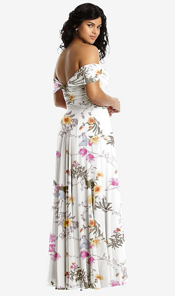 Back View - Butterfly Botanica Ivory Off-the-Shoulder Draped Chiffon Maxi Dress