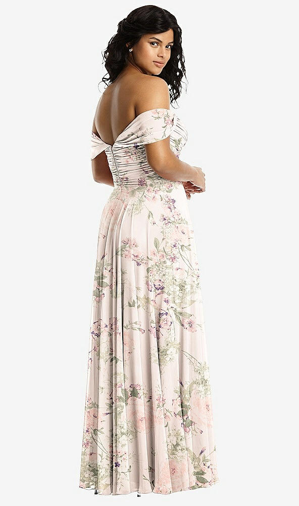 Back View - Blush Garden Off-the-Shoulder Draped Chiffon Maxi Dress