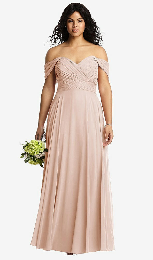 Front View - Cameo Off-the-Shoulder Draped Chiffon Maxi Dress