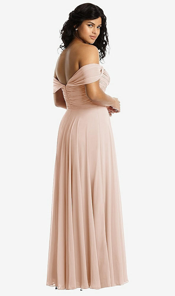 Back View - Cameo Off-the-Shoulder Draped Chiffon Maxi Dress