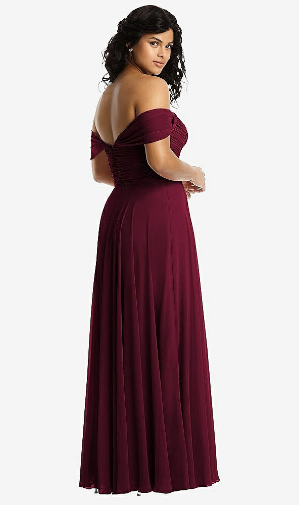 Back View - Cabernet Off-the-Shoulder Draped Chiffon Maxi Dress