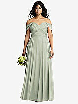 Front View Thumbnail - Celadon Off-the-Shoulder Draped Chiffon Maxi Dress