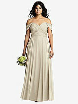 Front View Thumbnail - Champagne Off-the-Shoulder Draped Chiffon Maxi Dress