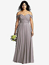 Front View Thumbnail - Cashmere Gray Off-the-Shoulder Draped Chiffon Maxi Dress