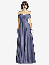 Alt View 1 Thumbnail - French Blue Off-the-Shoulder Draped Chiffon Maxi Dress