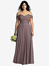 Front View Thumbnail - French Truffle Off-the-Shoulder Draped Chiffon Maxi Dress