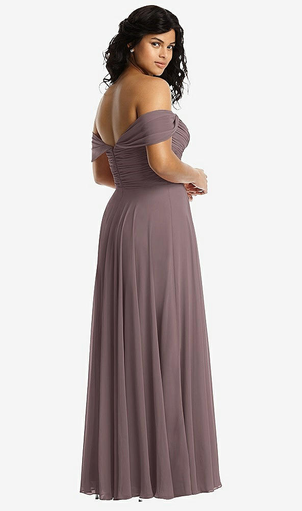 Back View - French Truffle Off-the-Shoulder Draped Chiffon Maxi Dress