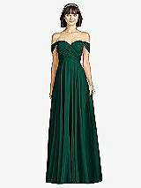 Alt View 1 Thumbnail - Hunter Green Off-the-Shoulder Draped Chiffon Maxi Dress