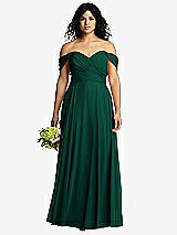 Front View Thumbnail - Hunter Green Off-the-Shoulder Draped Chiffon Maxi Dress