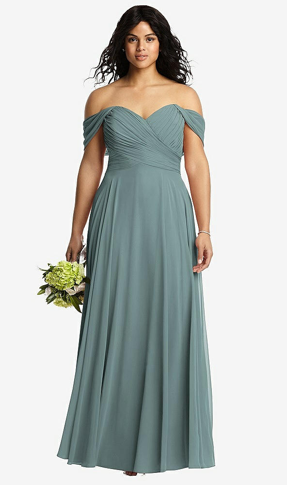 Front View - Icelandic Off-the-Shoulder Draped Chiffon Maxi Dress